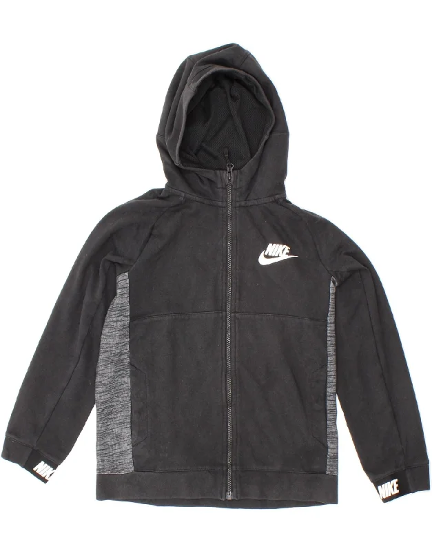 NIKE Boys Graphic Zip Hoodie Sweater 10-11 Years Medium Black Colourblock