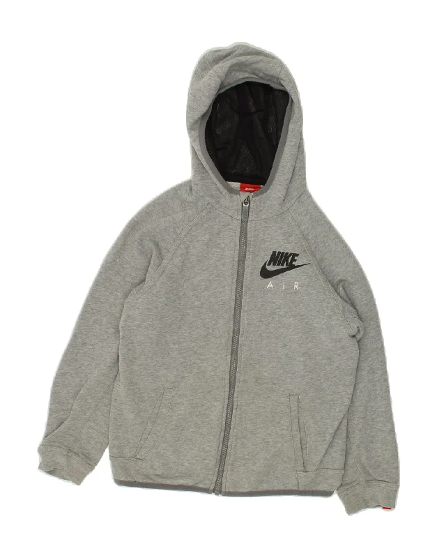 NIKE Boys Graphic Zip Hoodie Sweater 10-11 Years Medium Grey Cotton Hoodie with Exposed Zipper Edgy Industrial NIKE Boys Graphic Zip Hoodie Sweater 10-11 Years Medium Grey Cotton Hoodie with Exposed Zipper Edgy Industrial