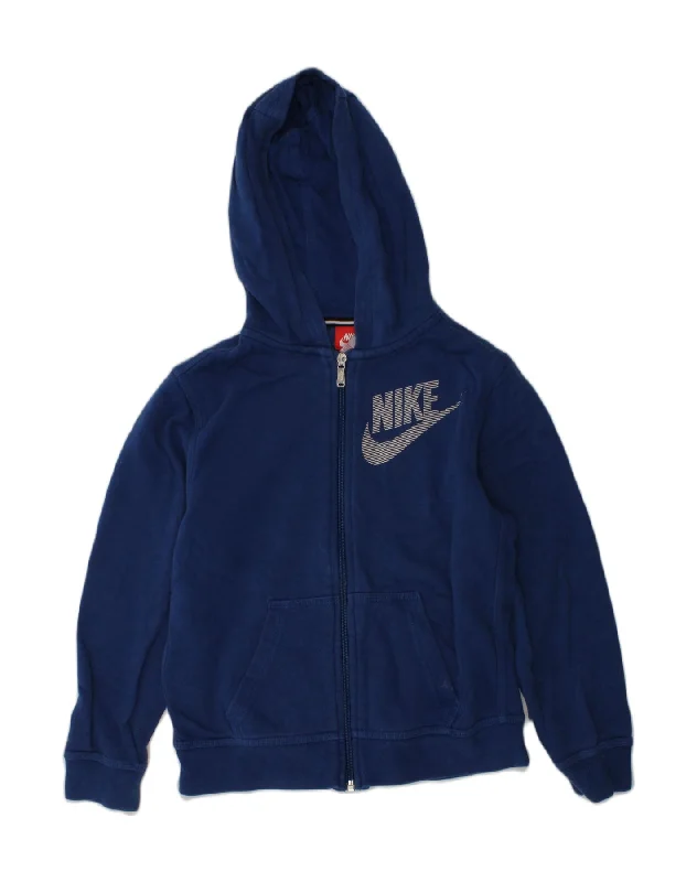 NIKE Boys Graphic Zip Hoodie Sweater 7-8 Years XL Blue Cotton