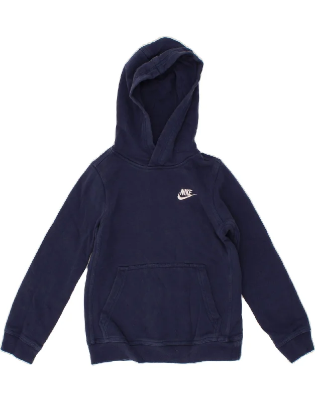 NIKE Boys Standard Fit Hoodie Jumper 8-9 Years Small Navy Blue Cotton