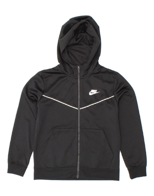 NIKE Boys Zip Hoodie Sweater 10-11 Years Medium Black Polyester