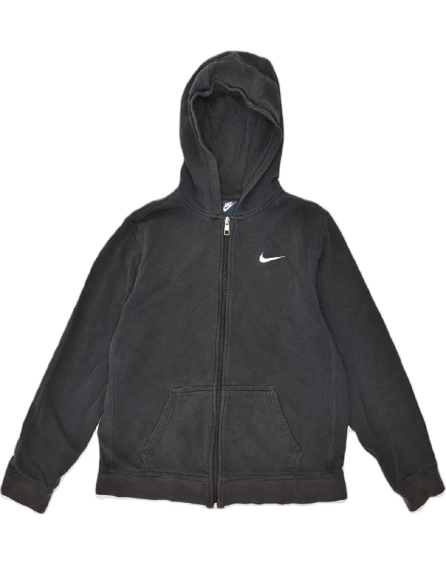 NIKE Boys Zip Hoodie Sweater 13-14 Years XL Black Cotton