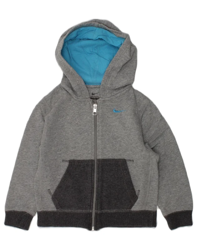 NIKE Boys Zip Hoodie Sweater 4-5 Years Small  Grey Cotton