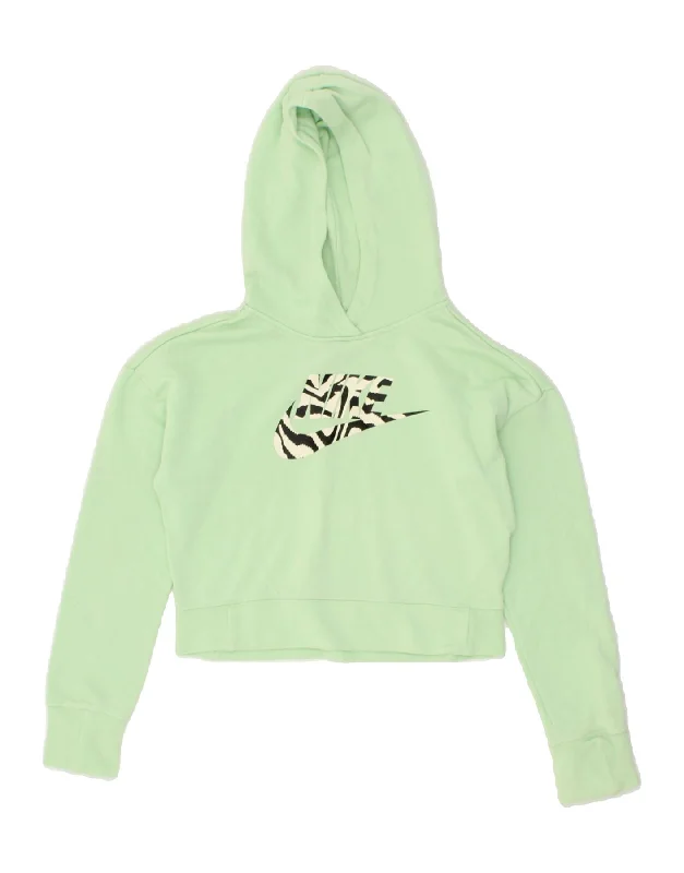 NIKE Girls Graphic Crop Hoodie Jumper 12-13 Years Large Green Cotton Hoodie with Elastic Cuffs Stretchable Comfortable NIKE Girls Graphic Crop Hoodie Jumper 12-13 Years Large Green Cotton Hoodie with Elastic Cuffs Stretchable Comfortable