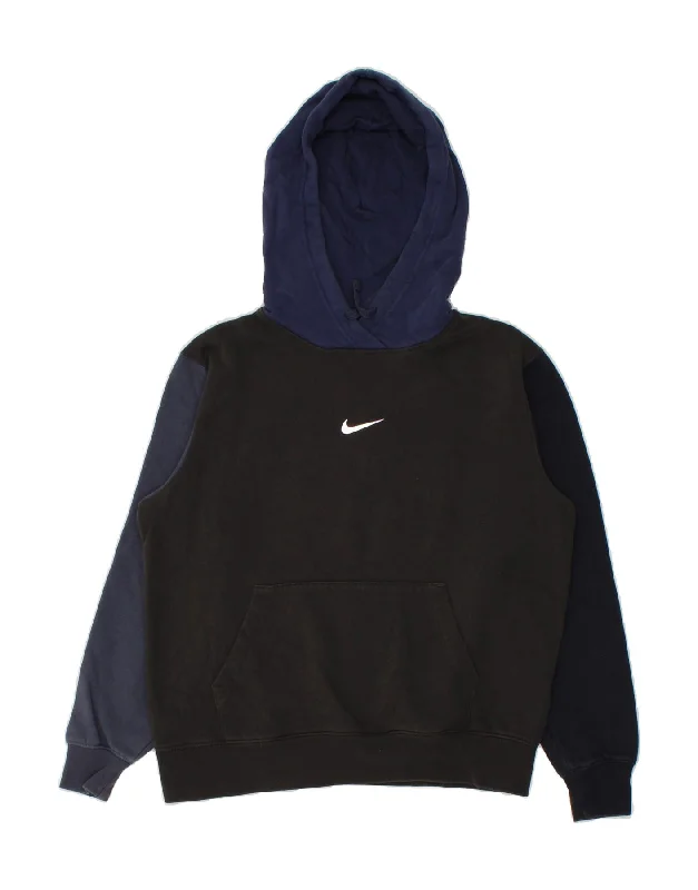 NIKE Mens Hoodie Jumper Small Black Colourblock Cotton