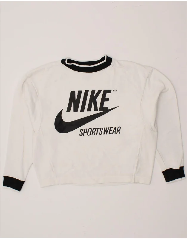 NIKE Womens Crop Graphic Sweatshirt Jumper UK 6 XS White Cotton