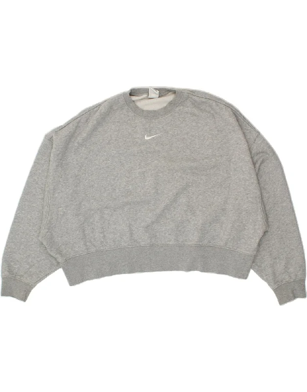 NIKE Womens Oversized Crop Sweatshirt Jumper UK 16 Large Grey Cotton