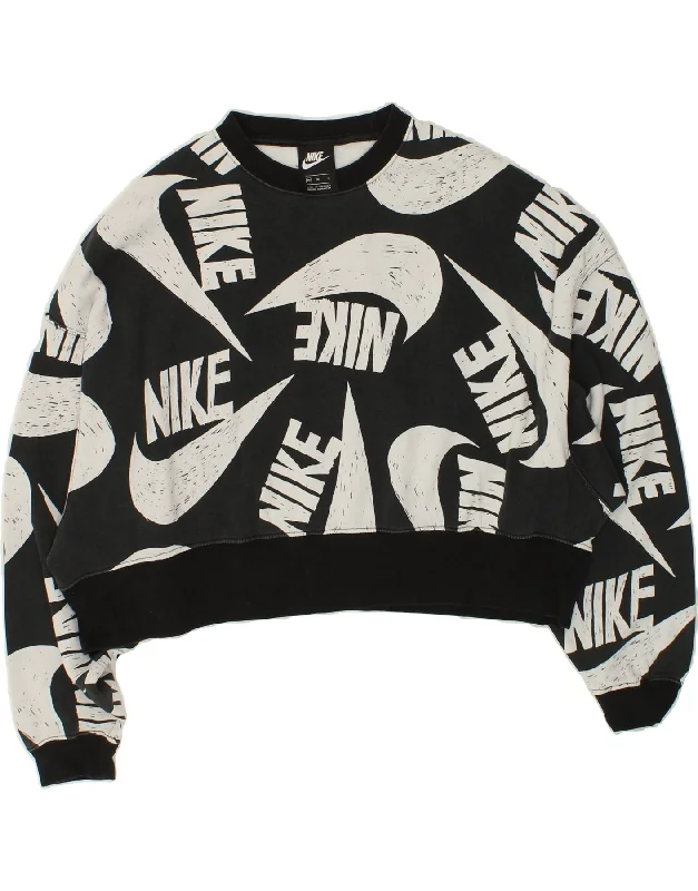 NIKE Womens Oversized Graphic Crop Sweatshirt Jumper UK 14 Medium Black Hoodie Dress Longline Feminine NIKE Womens Oversized Graphic Crop Sweatshirt Jumper UK 14 Medium Black Hoodie Dress Longline Feminine