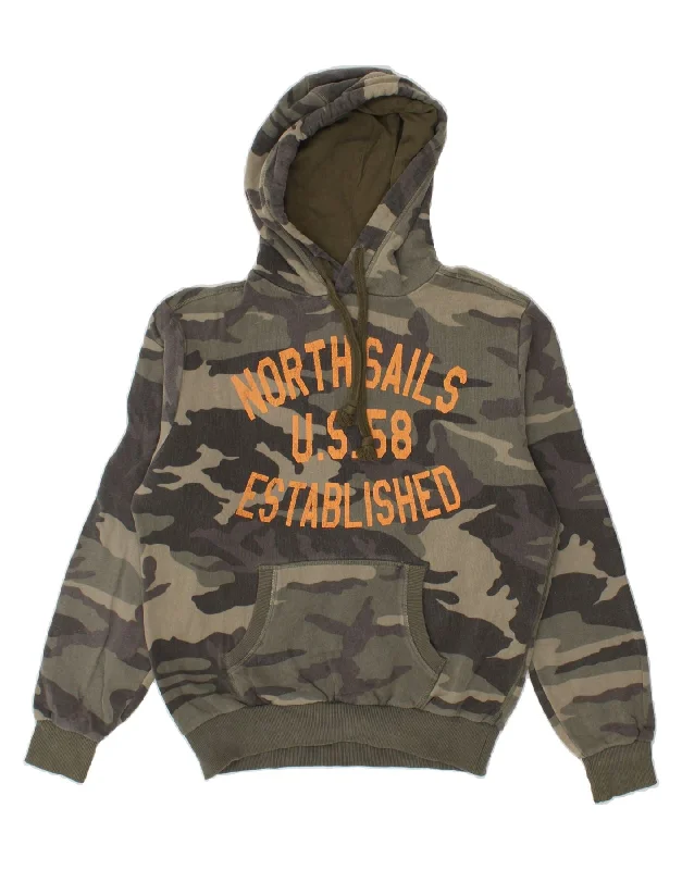 NORTH SAILS Mens Graphic Hoodie Jumper Medium Green Camouflage Cotton