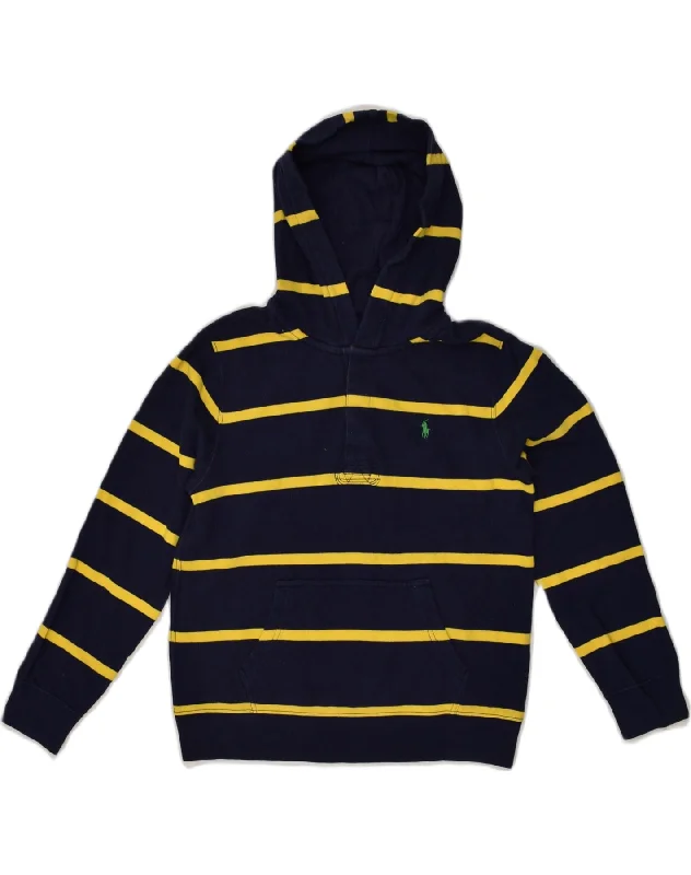 POLO RALPH LAUREN Boys Hoodie Jumper 14-15 Years Large Navy Blue Striped