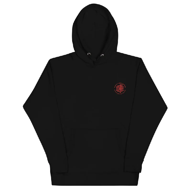 Premium Collection 'DDFE' Embroidered Black Hoodie Hoodie with Front Slit Layering Stylish Premium Collection 'DDFE' Embroidered Black Hoodie Hoodie with Front Slit Layering Stylish