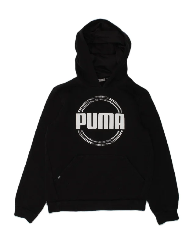 PUMA Boys Graphic Hoodie Jumper 11-12 Years Black Cotton