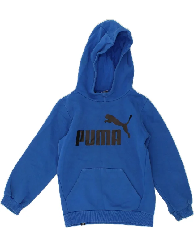 PUMA Boys Graphic Hoodie Jumper 7-8 Years Small Blue