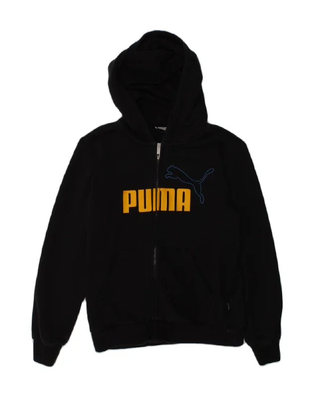 PUMA Boys Graphic Zip Hoodie Sweater 11-12 Years Black Cotton