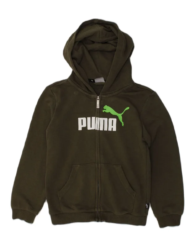 PUMA Boys Graphic Zip Hoodie Sweater 7-8 Years Khaki