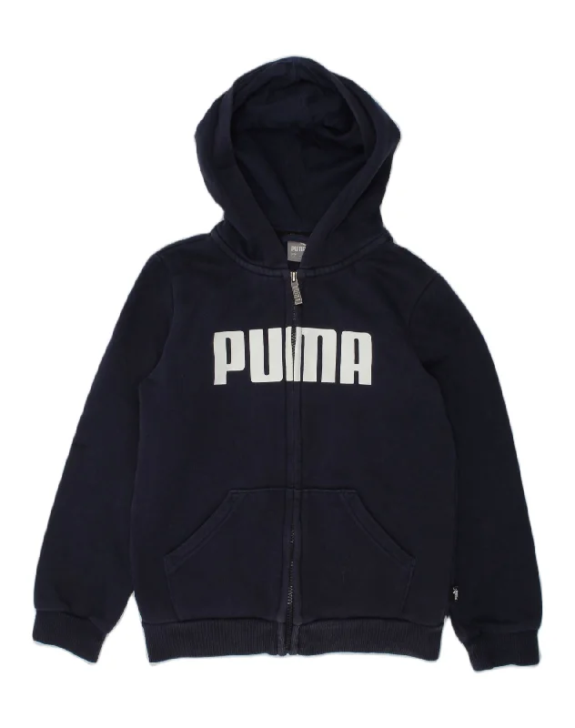 PUMA Boys Graphic Zip Hoodie Sweater 9-10 Years Blue Cotton