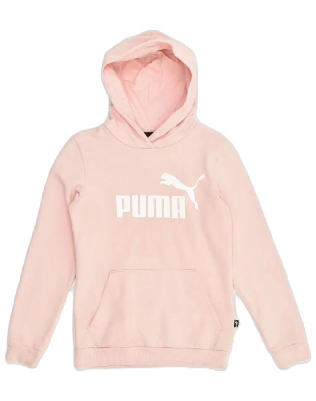 PUMA Girls Graphic Hoodie Jumper 11-12 Years Pink Cotton