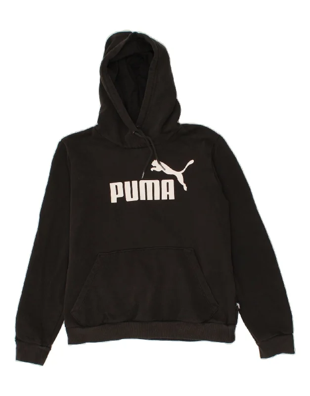 PUMA Womens Graphic Hoodie Jumper UK 12 Medium Black Cotton