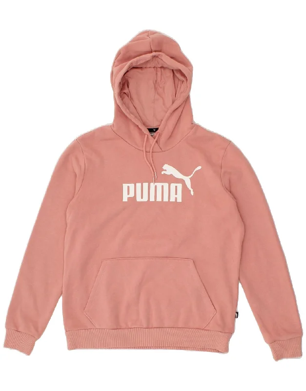 PUMA Womens Graphic Hoodie Jumper UK 14 Medium Pink Cotton