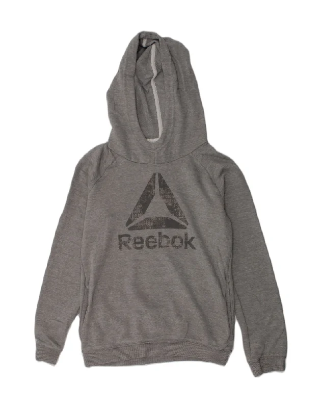 REEBOK Boys Graphic Hoodie Jumper 9-10 Years Grey Cotton