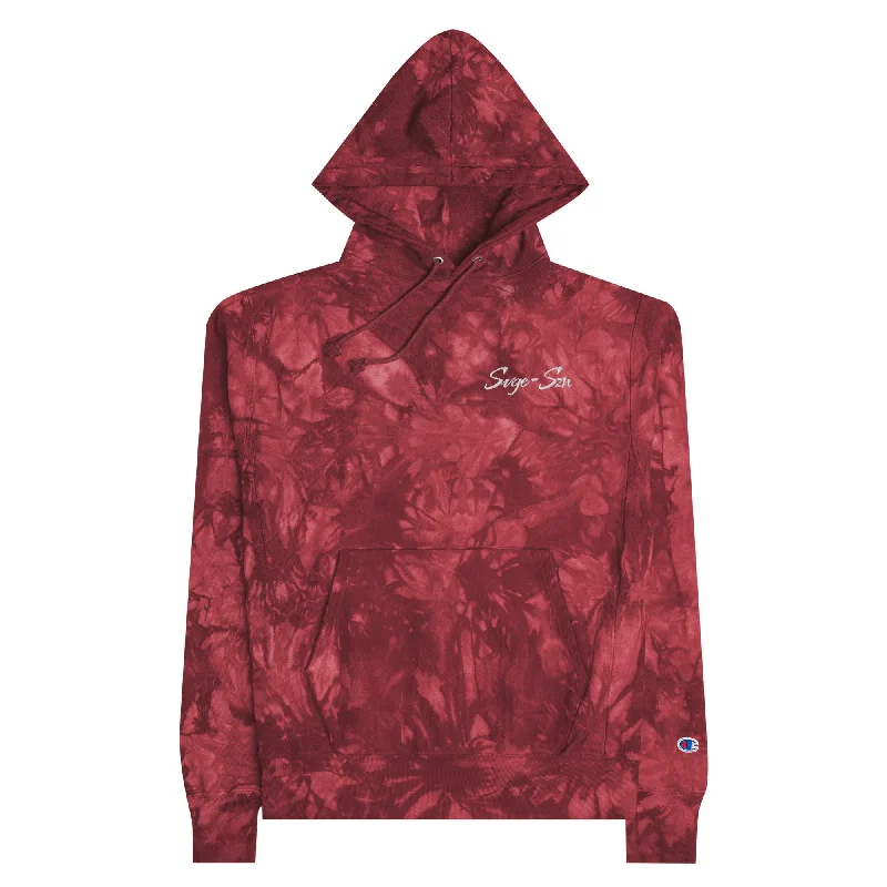 Signature SVGE x Champion Unisex Red tie-dye Hoodie Hoodie with Camouflage Military Edgy Signature SVGE x Champion Unisex Red tie-dye Hoodie Hoodie with Camouflage Military Edgy