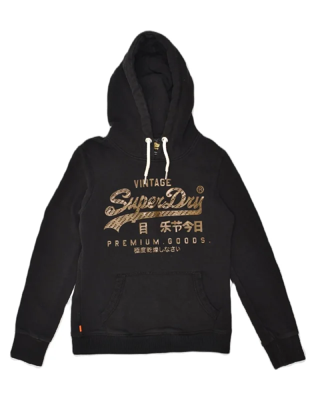 SUPERDRY Womens Graphic Hoodie Jumper UK 10 Small  Black Cotton