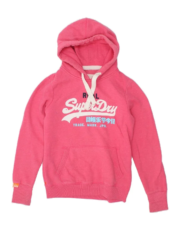 SUPERDRY Womens Graphic Hoodie Jumper UK 14 Medium Pink Cotton