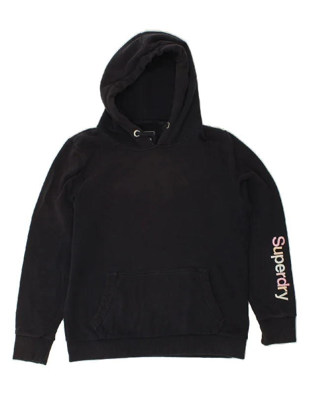 SUPERDRY Womens Graphic Hoodie Jumper UK 16 Large Navy Blue Cotton Hoodie with Pocket Utility Practical SUPERDRY Womens Graphic Hoodie Jumper UK 16 Large Navy Blue Cotton Hoodie with Pocket Utility Practical