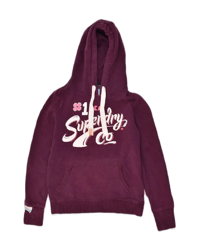 SUPERDRY Womens Real Graphic Hoodie Jumper UK 10 Small Burgundy Cotton