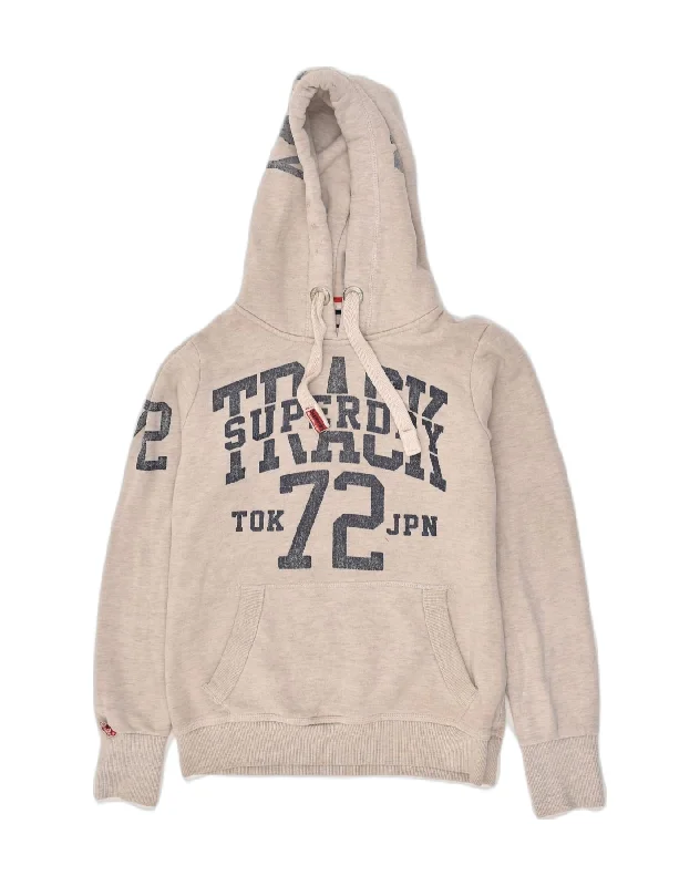 SUPERDRY Womens Track & Field Graphic Hoodie Jumper UK 14 Medium Grey