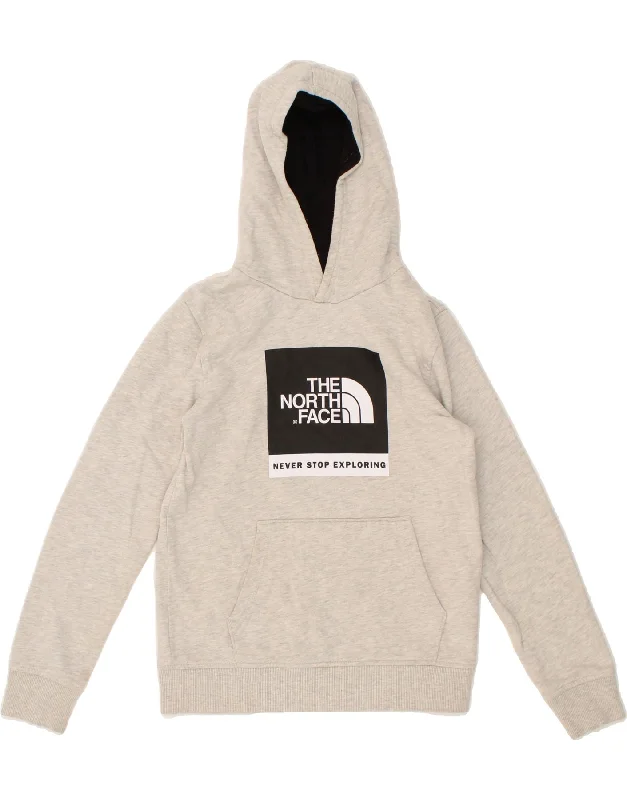 THE NORTH FACE Boys Graphic Hoodie Jumper 11-12 Years Large Grey Cotton