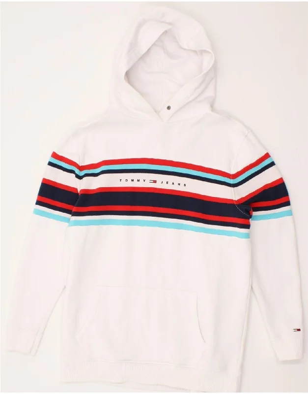 TOMMY HILFIGER Mens Hoodie Jumper Large White Striped Cotton Hoodie with Earth Tones Natural Calm TOMMY HILFIGER Mens Hoodie Jumper Large White Striped Cotton Hoodie with Earth Tones Natural Calm