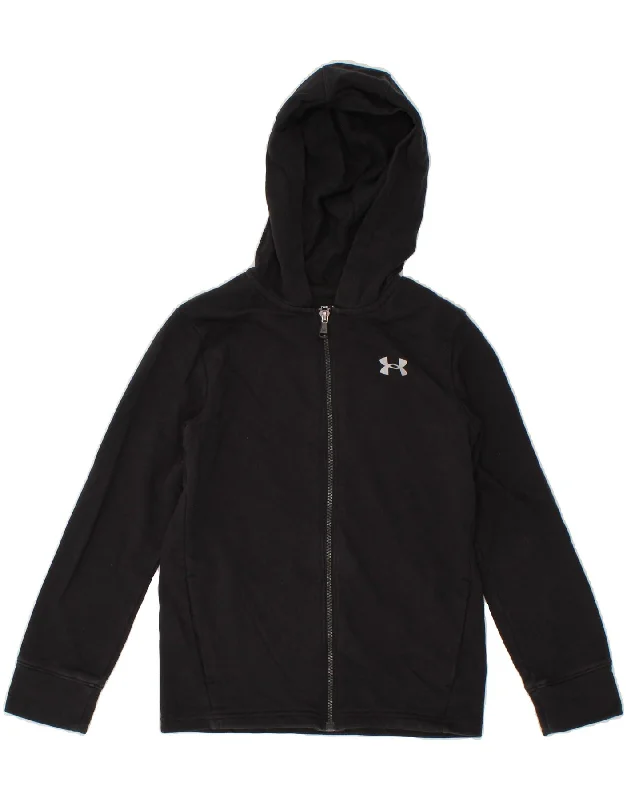 UNDER ARMOUR Boys Zip Hoodie Sweater 9-10 Years Medium Black Cotton