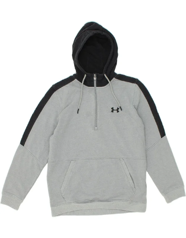 UNDER ARMOUR Womens Hoodie Jumper UK 14 Medium Grey Colourblock Cotton