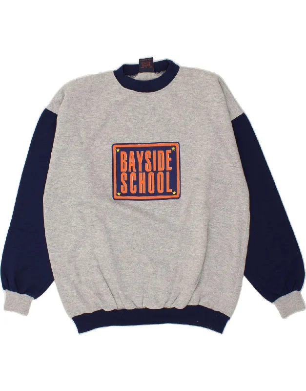 VINTAGE Mens Graphic Sweatshirt Jumper XL Grey Colourblock Cotton Hoodie with Rhinestones Sparkly Elegant VINTAGE Mens Graphic Sweatshirt Jumper XL Grey Colourblock Cotton Hoodie with Rhinestones Sparkly Elegant