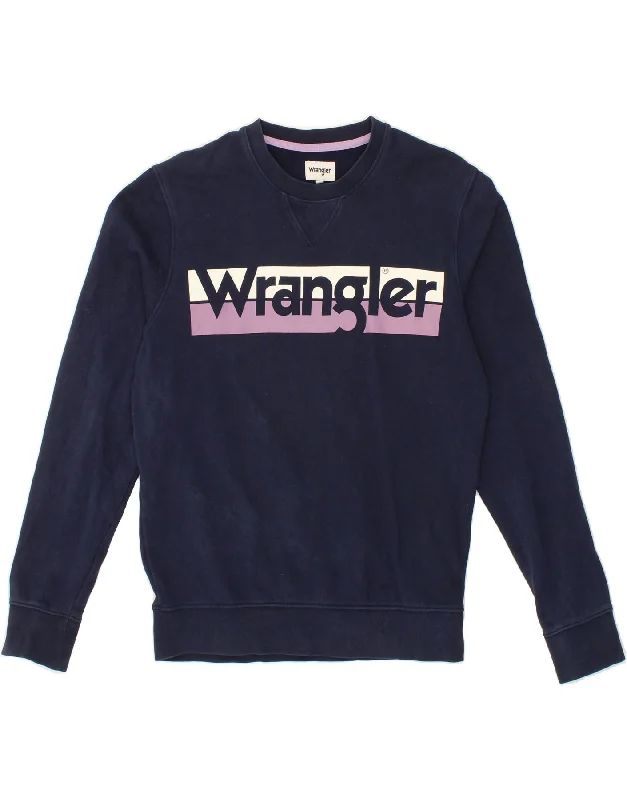 WRANGLER Mens Graphic Sweatshirt Jumper Small Navy Blue Cotton