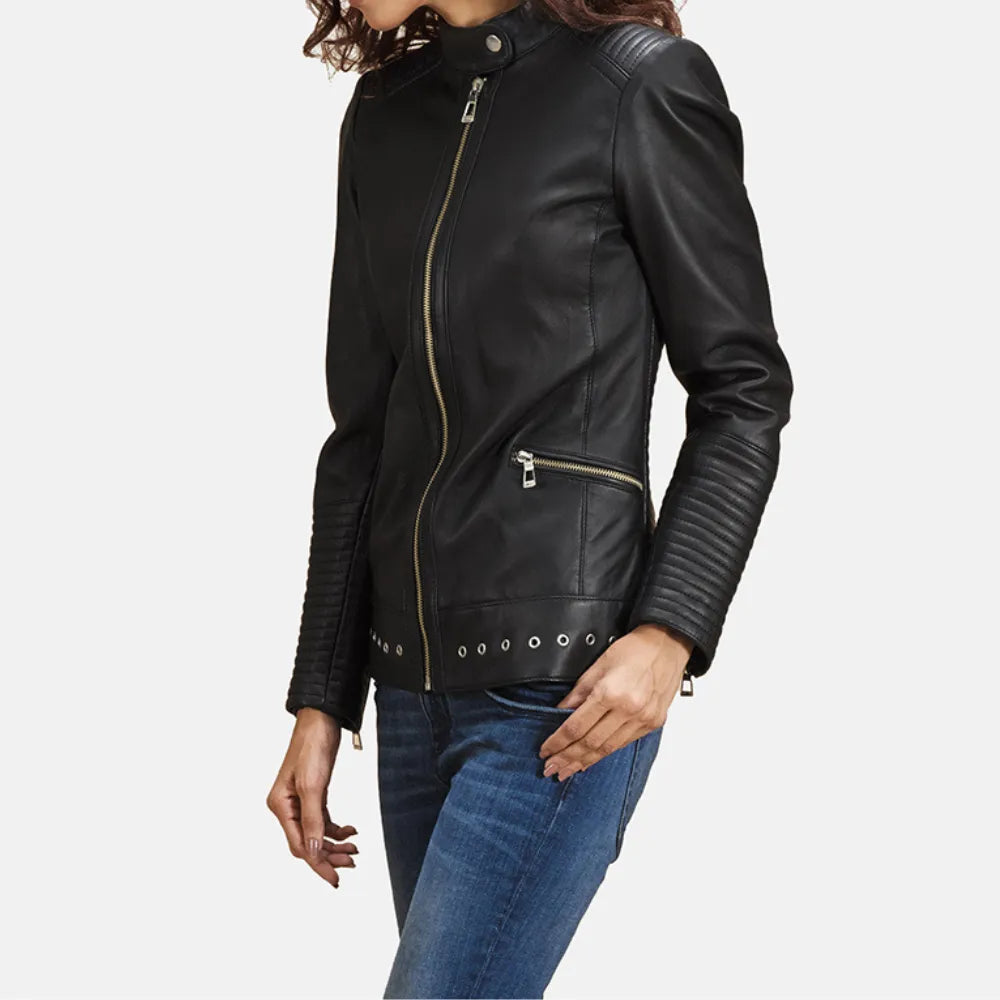 Black Leather Jacket Women - Quilted viscose lining V-Neck Jacket Boat Neck Jacket Square Neck Jacket Black Leather Jacket Women - Quilted viscose lining V-Neck Jacket Boat Neck Jacket Square Neck Jacket