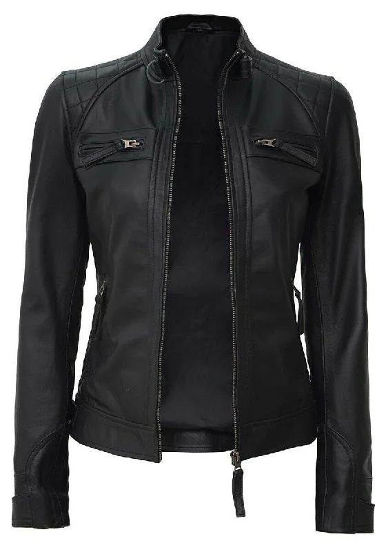Women's Black Slim Fit Biker Lambskin Leather Jacket Herringbone Jacket Houndstooth Jacket Plaid Jacket Women's Black Slim Fit Biker Lambskin Leather Jacket Herringbone Jacket Houndstooth Jacket Plaid Jacket