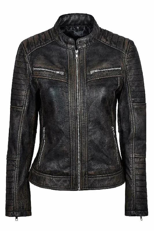Women's Genuine Lambskin Leather Jacket Black Slim fit Biker Motorcycle Jacket Tiered Jacket Buttoned Jacket Zippered Jacket Women's Genuine Lambskin Leather Jacket Black Slim fit Biker Motorcycle Jacket Tiered Jacket Buttoned Jacket Zippered Jacket