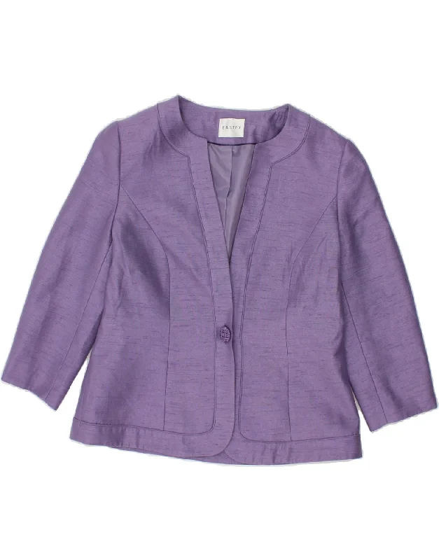 EASTEX Womens 1 Button 3/4 Sleeve Blazer Jacket UK 10 Small Purple Cardigan Sweater Pullover EASTEX Womens 1 Button 3/4 Sleeve Blazer Jacket UK 10 Small Purple Cardigan Sweater Pullover