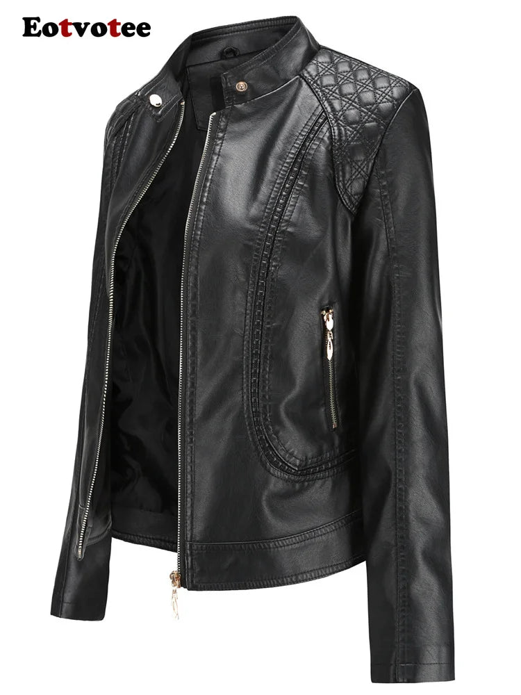 FZ Women's New Fashion Faux Leather Vintage Chic Turtleneck Slim Jacket Trench Coat Raincoat Waterproof Jacket FZ Women's New Fashion Faux Leather Vintage Chic Turtleneck Slim Jacket Trench Coat Raincoat Waterproof Jacket