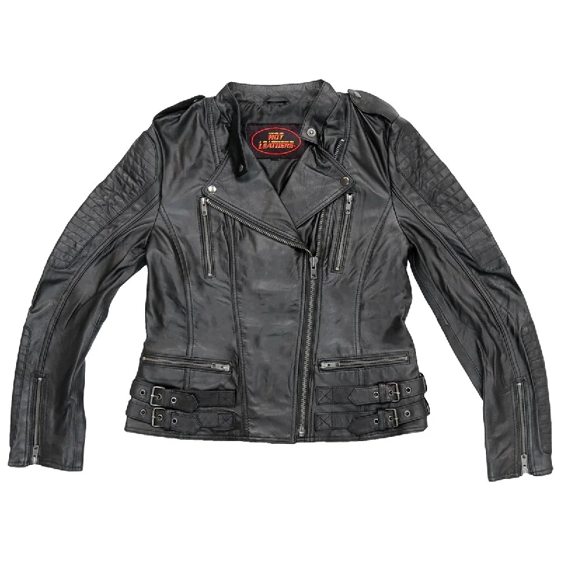 Hot Leathers JKL1030 Ladies Lightweight Black Leather Jacket with Side Buckles Notch Collar Jacket Peter Pan Collar Jacket Cowl Neck Jacket Hot Leathers JKL1030 Ladies Lightweight Black Leather Jacket with Side Buckles Notch Collar Jacket Peter Pan Collar Jacket Cowl Neck Jacket