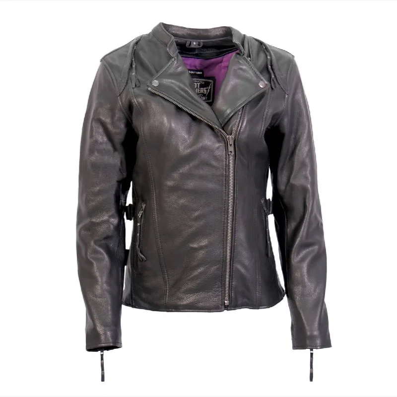 Hot Leathers JKL1032 Ladies Black Leather Jacket with Vented Side Snaps A-Line Jacket Boat Neck Shawl Collar Hot Leathers JKL1032 Ladies Black Leather Jacket with Vented Side Snaps A-Line Jacket Boat Neck Shawl Collar