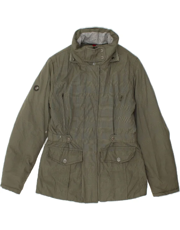 INVICTA Womens Windbreaker Jacket UK 14 Medium Grey Check Polyester Zippered Front Buttoned Front Snap Front INVICTA Womens Windbreaker Jacket UK 14 Medium Grey Check Polyester Zippered Front Buttoned Front Snap Front
