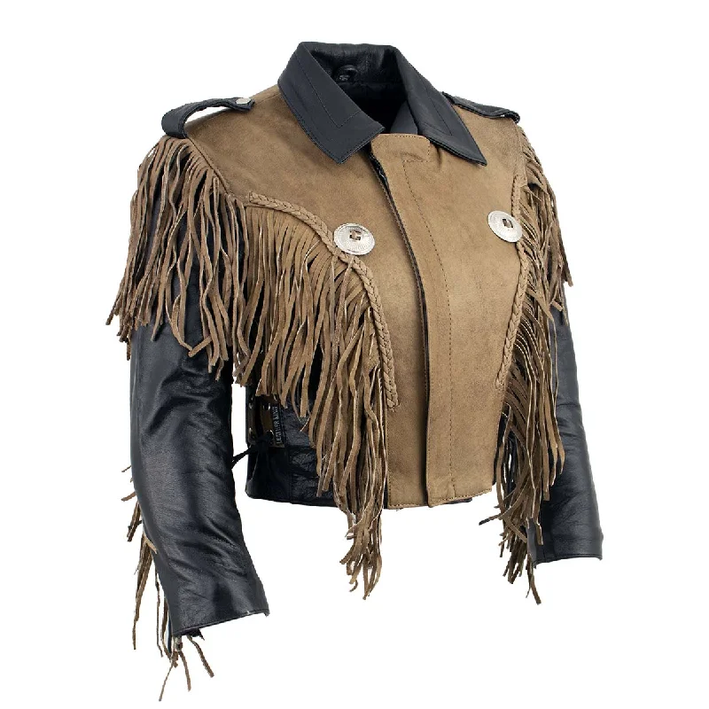 Leather King SH2015 Ladies ‘Fringed’ Cropped Two Tone Jacket with Braiding Detail Anorak Shell Jacket Lightweight Jacket Leather King SH2015 Ladies ‘Fringed’ Cropped Two Tone Jacket with Braiding Detail Anorak Shell Jacket Lightweight Jacket