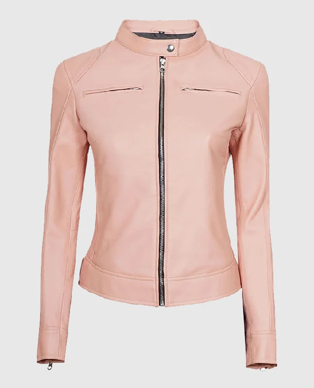 Light Pink Women's Motorcycle Cafe Racer Leather Jacket Cotton Jacket Linen Jacket Terry Jacket Light Pink Women's Motorcycle Cafe Racer Leather Jacket Cotton Jacket Linen Jacket Terry Jacket
