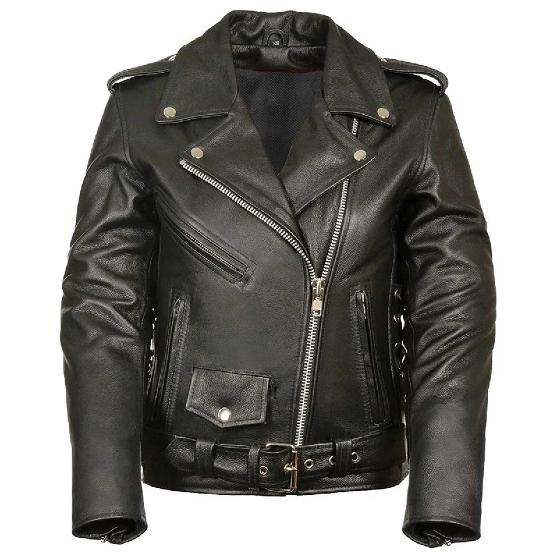 M-Boss Motorcycle Apparel BOS22506 Women's ‘Conceal and Carry’ Classic Biker Leather Jacket Zip Front Button Front Snap Front M-Boss Motorcycle Apparel BOS22506 Women's ‘Conceal and Carry’ Classic Biker Leather Jacket Zip Front Button Front Snap Front