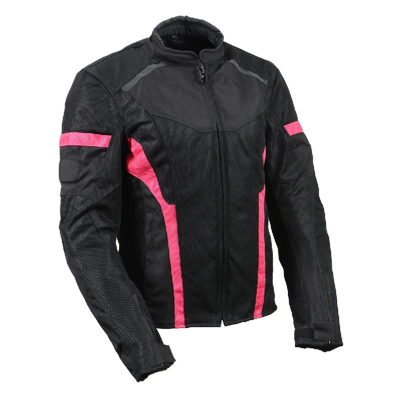 Milwaukee Leather MPL2794 Black and Pink Mesh/Textile Armored Motorcycle Racer Jacket for Women - All Season Jackets Front Pockets Side Pockets Patch Pockets Milwaukee Leather MPL2794 Black and Pink Mesh/Textile Armored Motorcycle Racer Jacket for Women - All Season Jackets Front Pockets Side Pockets Patch Pockets