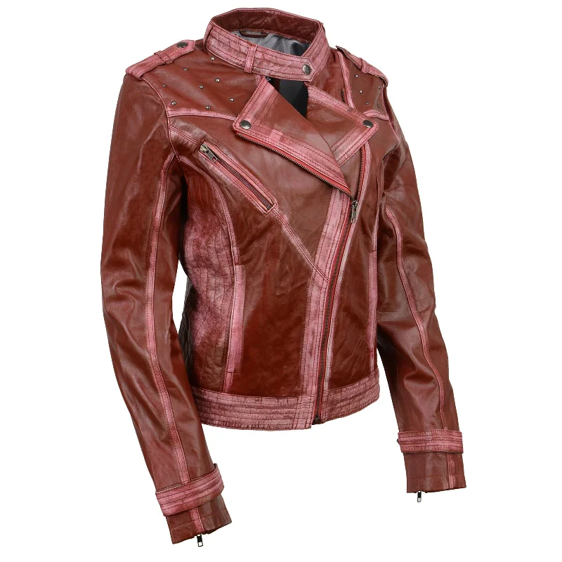 Milwaukee Leather SFL2840 Women's Maiden Maroon Premium Sheepskin Motorcycle Fashion Leather Jacket with Studs Striped Jacket Polka Dot Jacket Floral Jacket Milwaukee Leather SFL2840 Women's Maiden Maroon Premium Sheepskin Motorcycle Fashion Leather Jacket with Studs Striped Jacket Polka Dot Jacket Floral Jacket