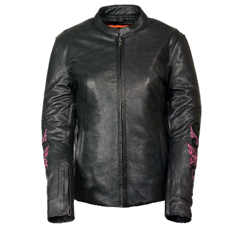 Milwaukee Leather ML2071 Ladies Black Leather Jacket with Fuchsia Butterfly Design Mesh Jacket Canvas Jacket Denim Jacket Milwaukee Leather ML2071 Ladies Black Leather Jacket with Fuchsia Butterfly Design Mesh Jacket Canvas Jacket Denim Jacket